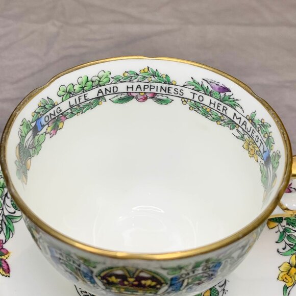 VTG 50s Hammersley Queen Elizabeth II 1953 Coronation Teacup & Saucer Bone China - Picture 9 of 13